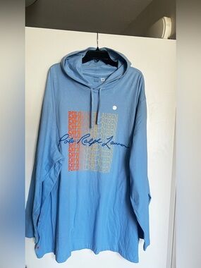 Polo by Ralph Lauren Light Blue Pullover Hoodie with Multicolor Logo Print